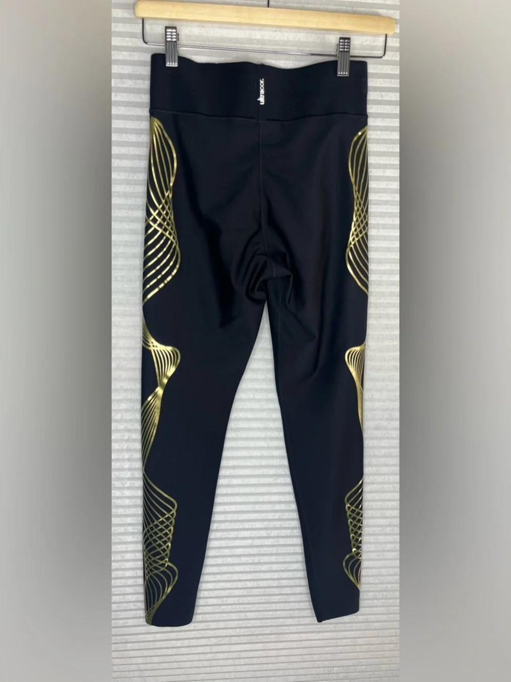 Ultracor High Waisted Women Athletic Leggings Gold Black Stretch Size Large